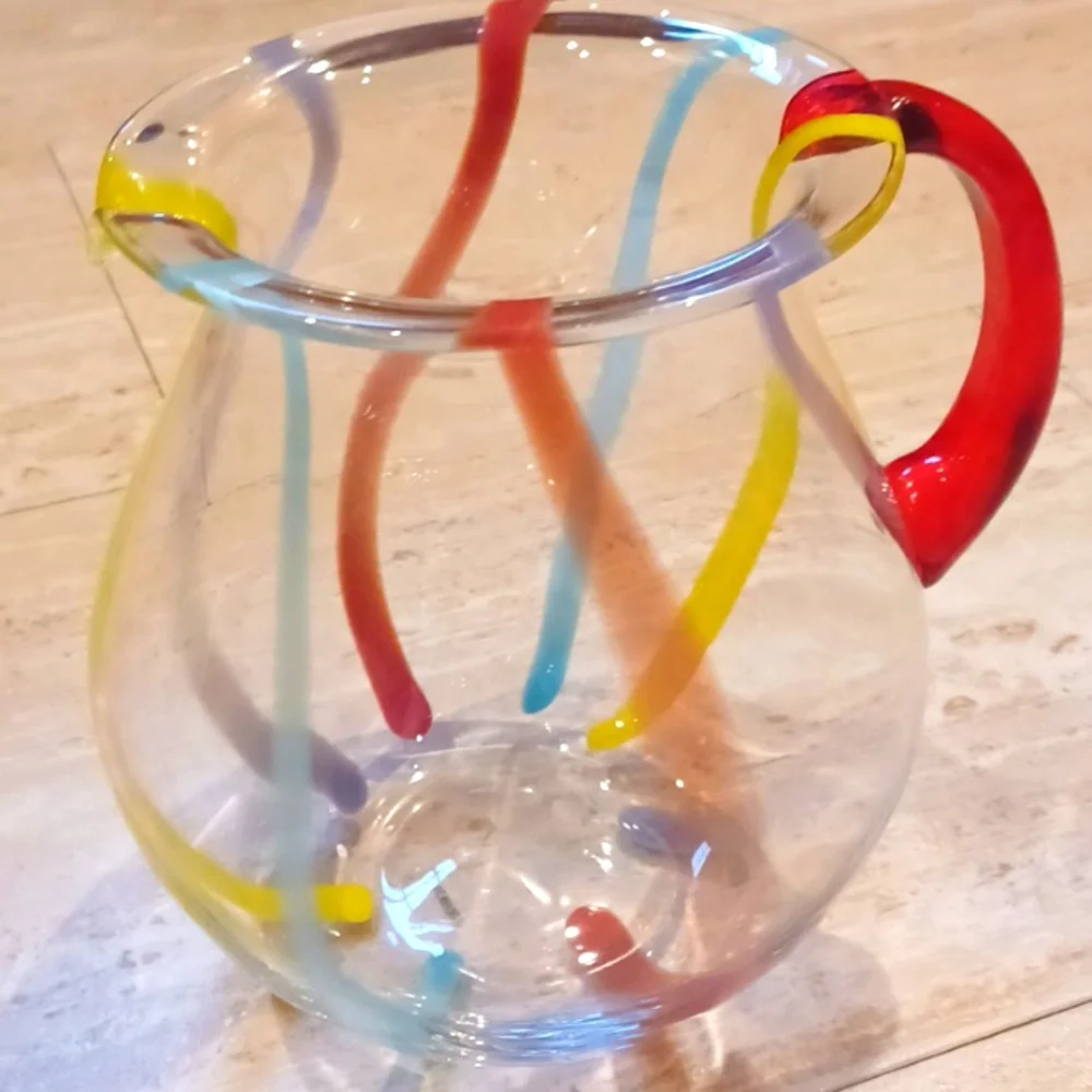 Pfaltzgraff Vintage Rainbow Swirl Handblown Glass Pitcher - Picture 1 of 6